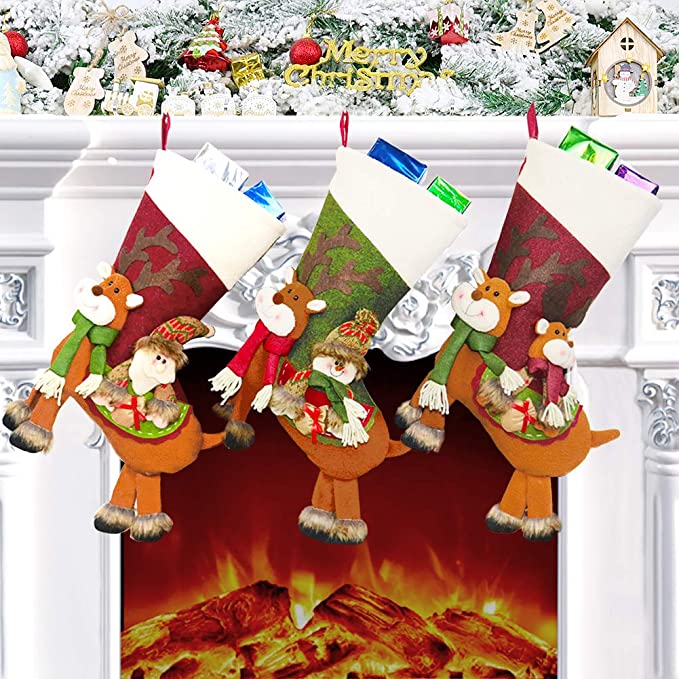 calcetines de navidad para la chimena en relieve 3D con reyes magos